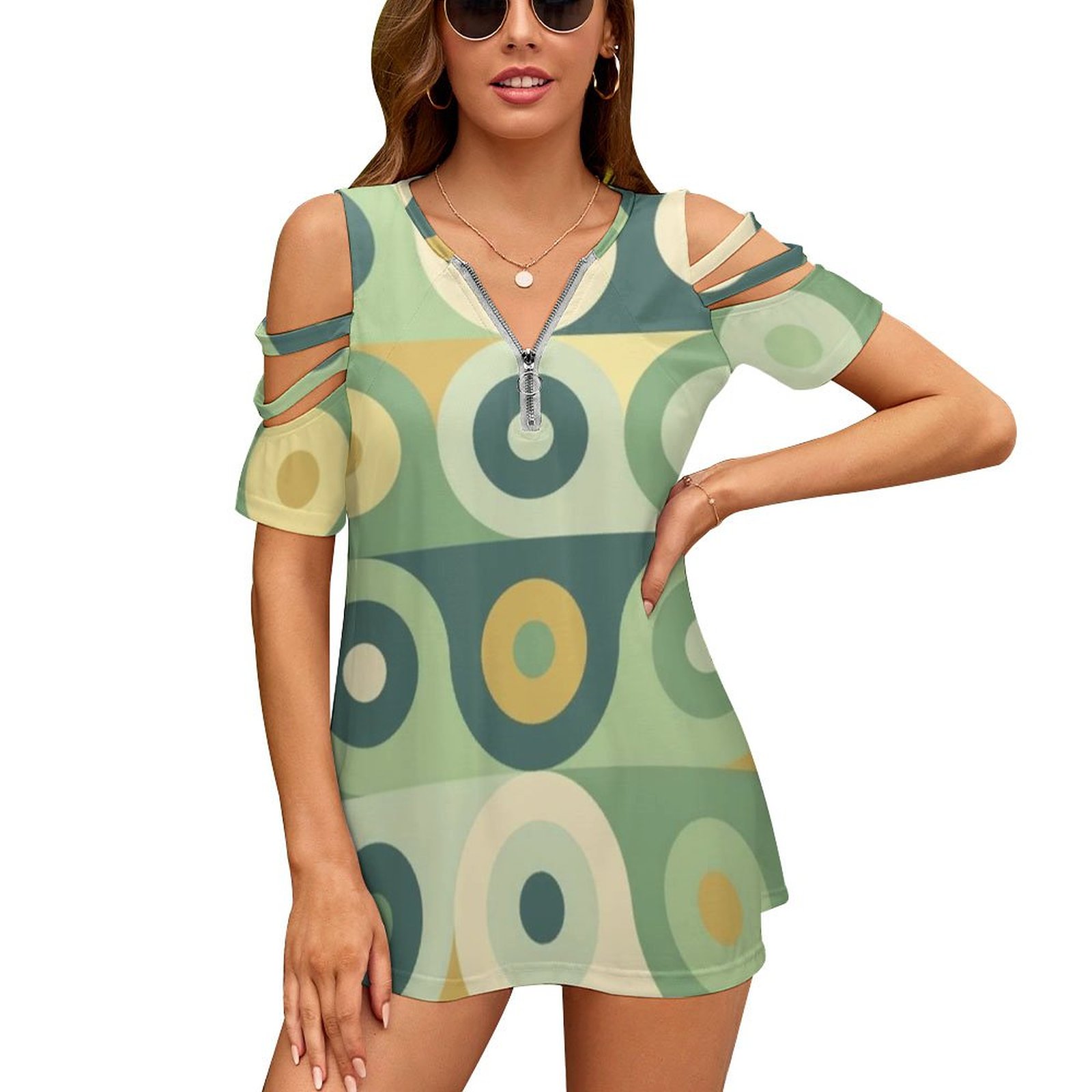 Women'S Fashion In The 70S - Groovy-T-shirt imprimé avec fermeture éclair pour