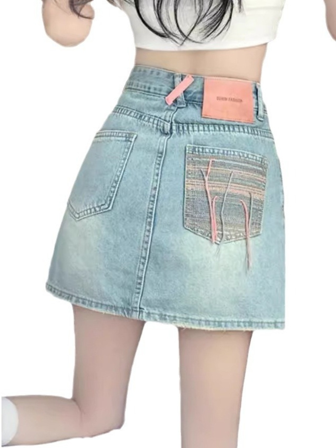 Denim Shorts Women - Jupe-short en jean délavé vintage pour