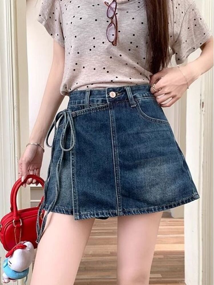 Denim Shorts Women - Jupe-short en jean taille haute pour
