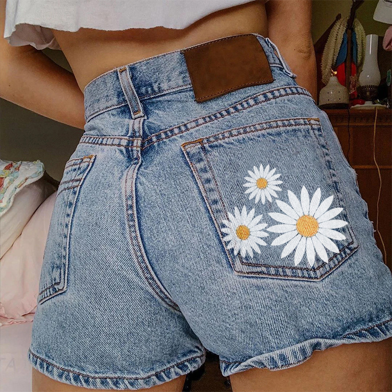 Denim Shorts Women - Shorts en jean vintage brodés multi-poches