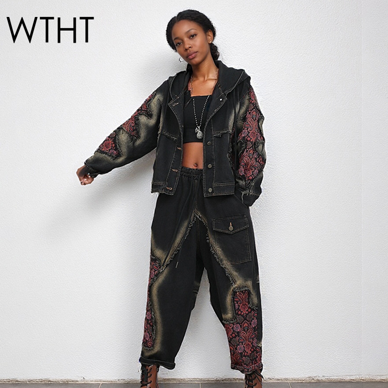 Women'S Fashion Denim Jacket - WTHT mode femmes lavage Patchwork manches