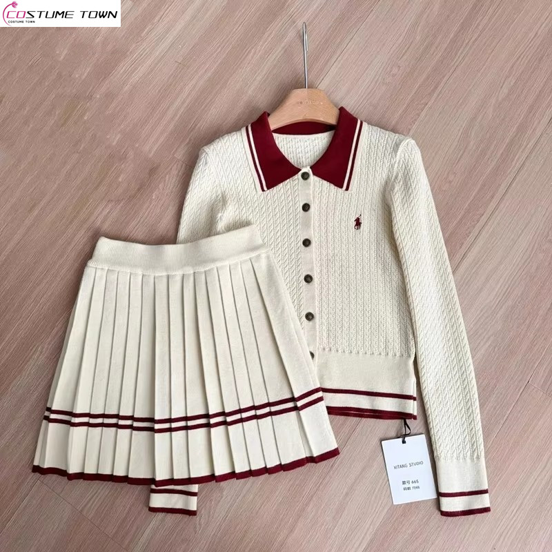 Women'S Fashion Kilt - Ensemble tricoté + jupe plissée, édition