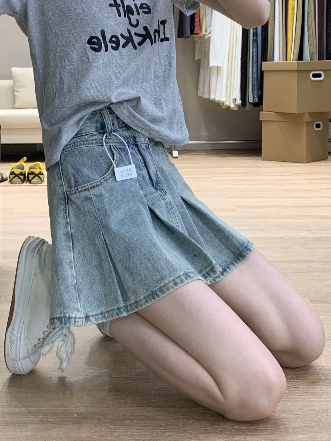Women Fashion Jeans - Jupe plissée en jean taille haute