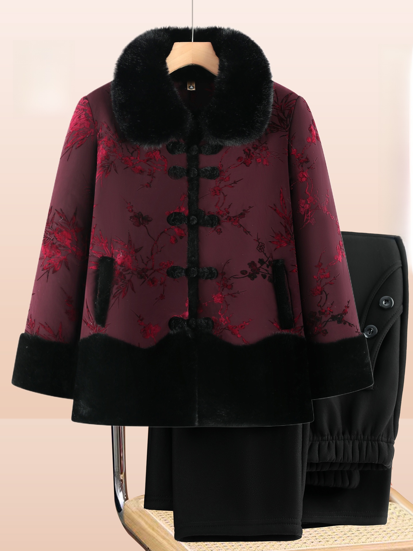 Women Fashion Over 60 - Manteau en fausse fourrure épaissie avec