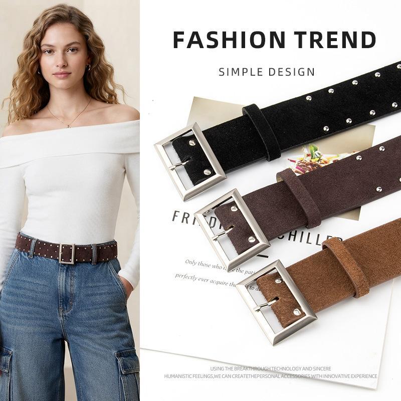 Women'S Real Y2K Fashion - Ceinture large en cuir véritable suédé