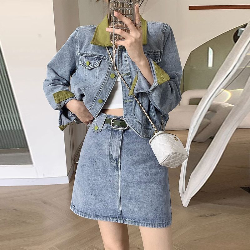 Women'S Fashion Denim Jacket - Denim manteaux Mini jupes deux pièces