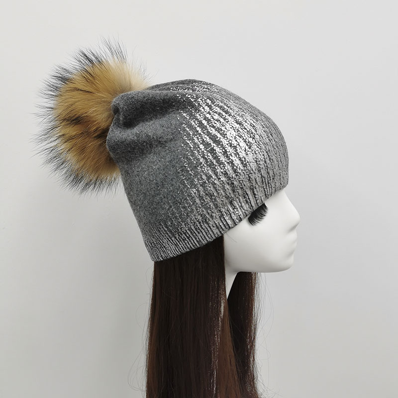Women'S Real Y2K Fashion - JANEFUR-Chapeau à pompon en fourrure de