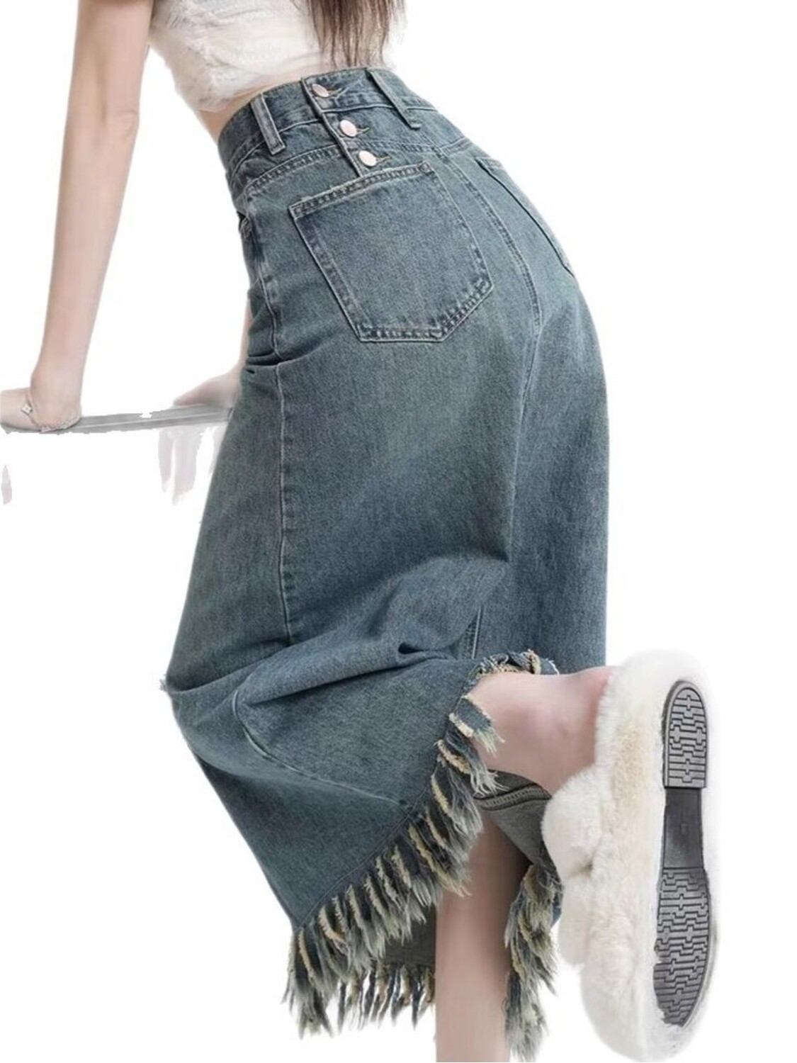 Denim Shorts Women - Jupe-short en jean vintage délavé taille
