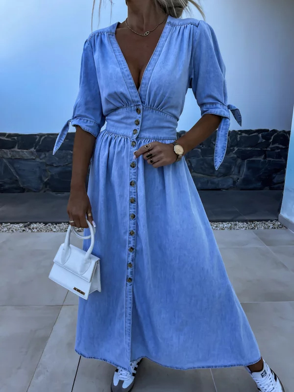 Women Fashion Jeans - Robe en jean tendance à col