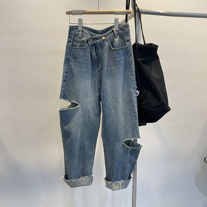Women Fashion Jeans - Été femmes déchiré jean taille haute