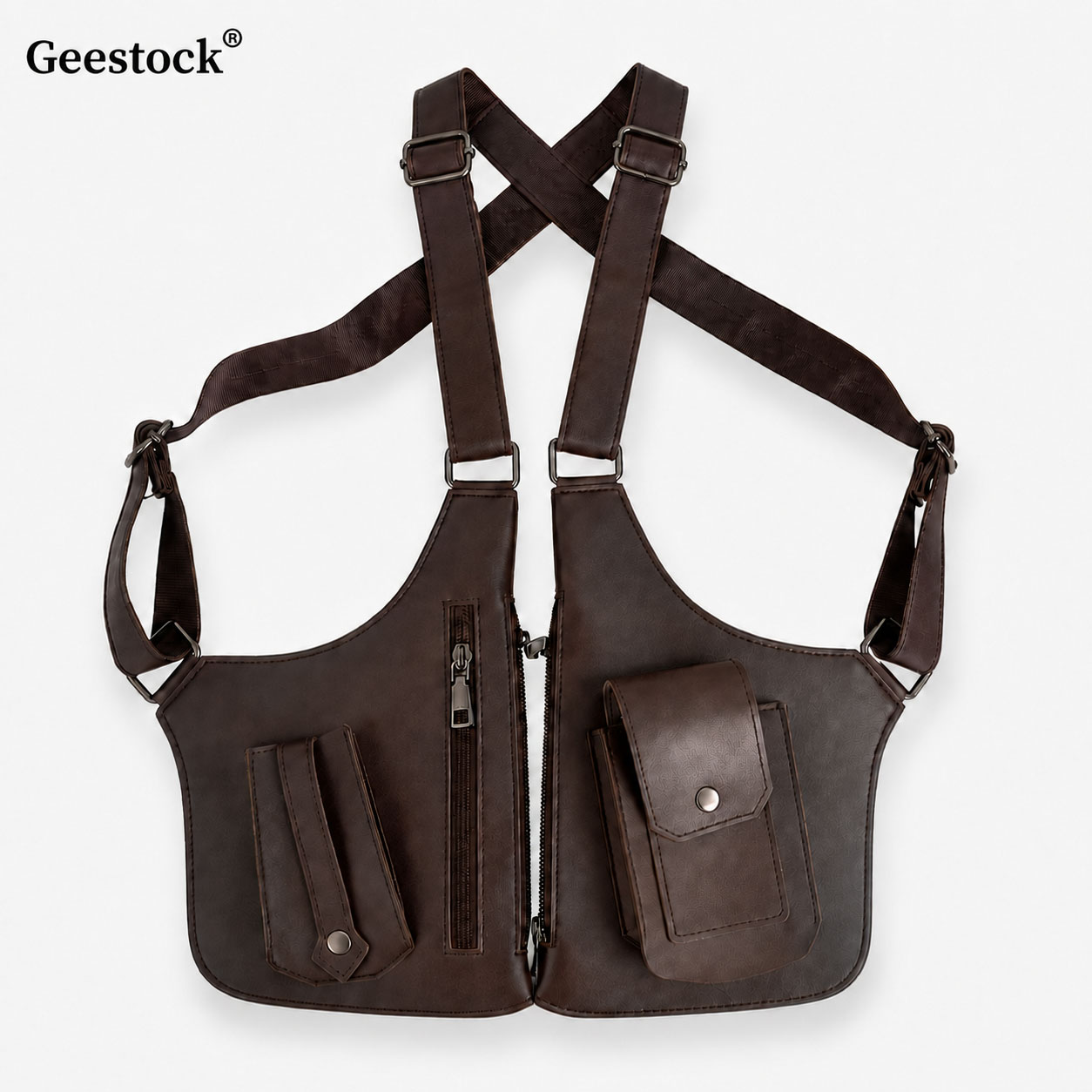 Women'S Fashion Utility Vest - Sac de poitrine en cuir pour