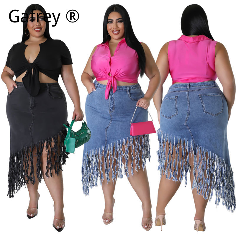 Women Fashion Jeans - Jupe en jean taille haute à