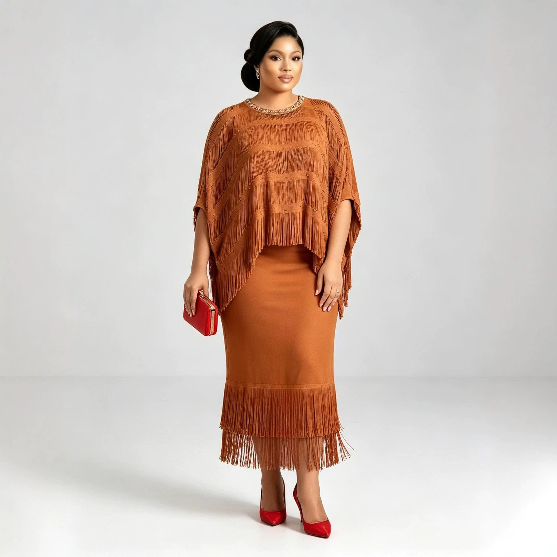 Women'S Fashion Kilt - Ensemble deux pièces plissé à franges