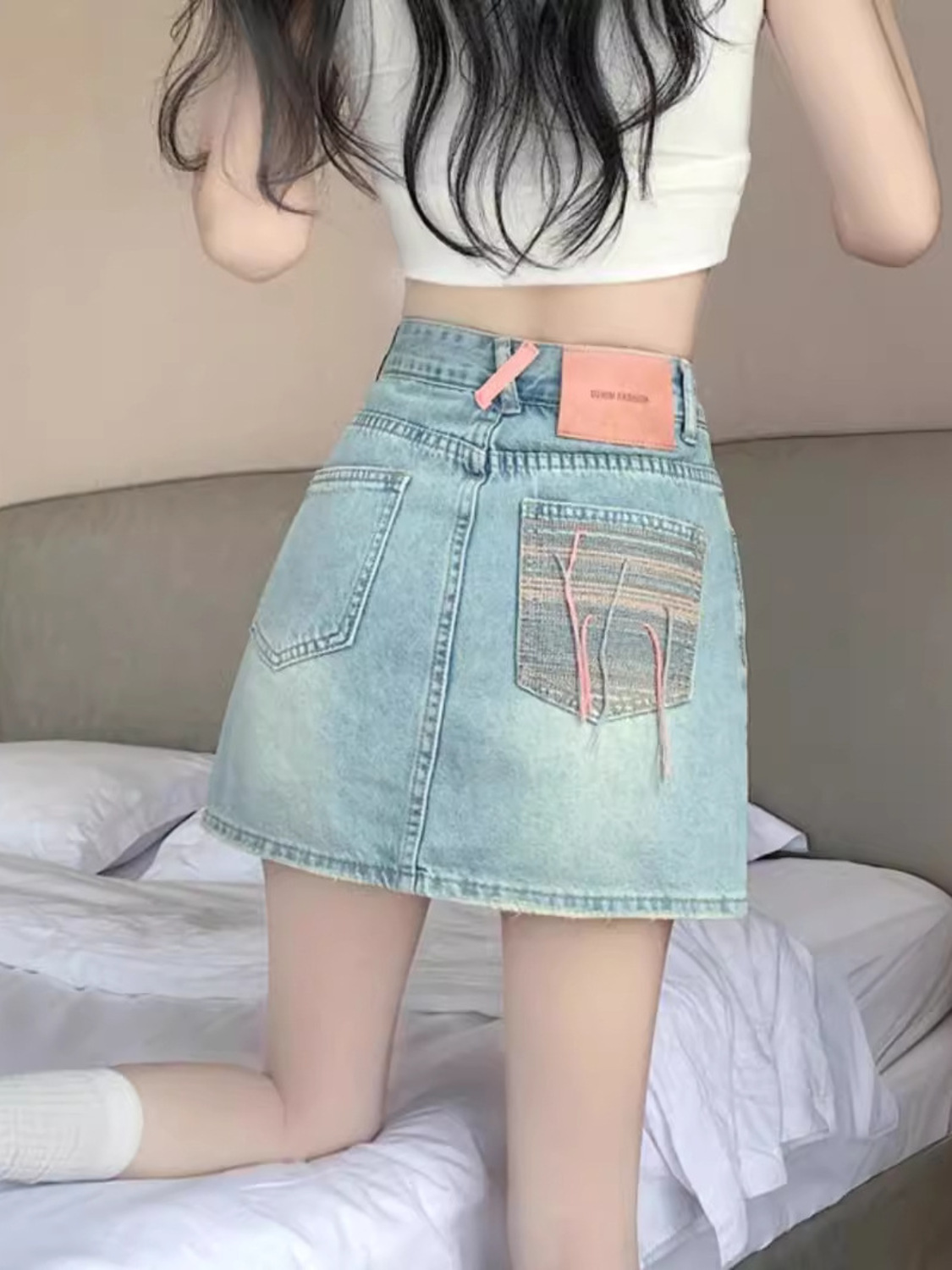 Jupe-short en jean délavé vint - Denim Shorts Women avis et prix