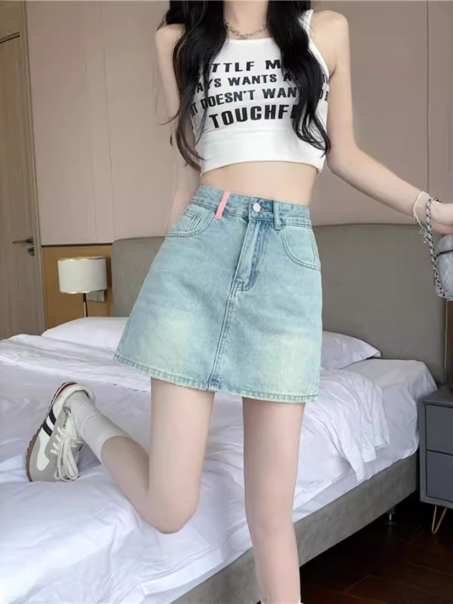 Jupe-short en jean délavé vint - Denim Shorts Women avis et prix