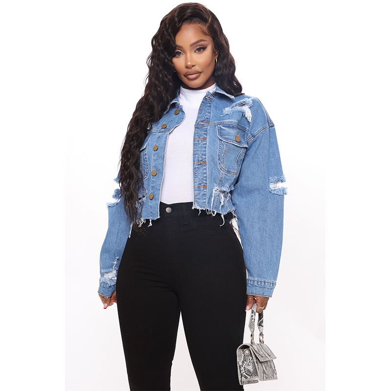 Veste courte en jean déchiré d - Women'S Fashion Denim Jacket avis et prix