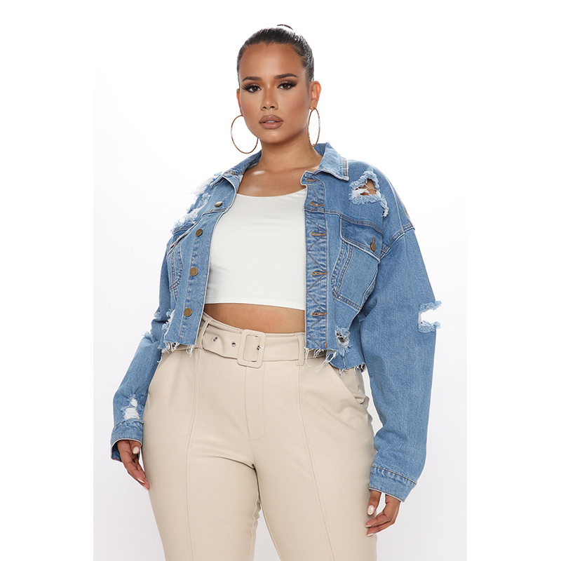 Veste courte en jean déchiré d - Women'S Fashion Denim Jacket avis et prix