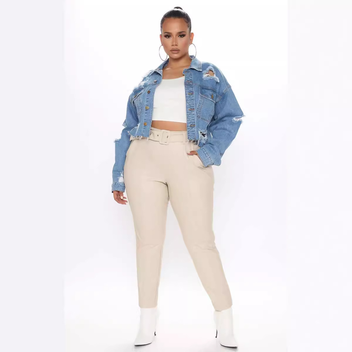 Veste courte en jean déchiré d - Women'S Fashion Denim Jacket avis et prix