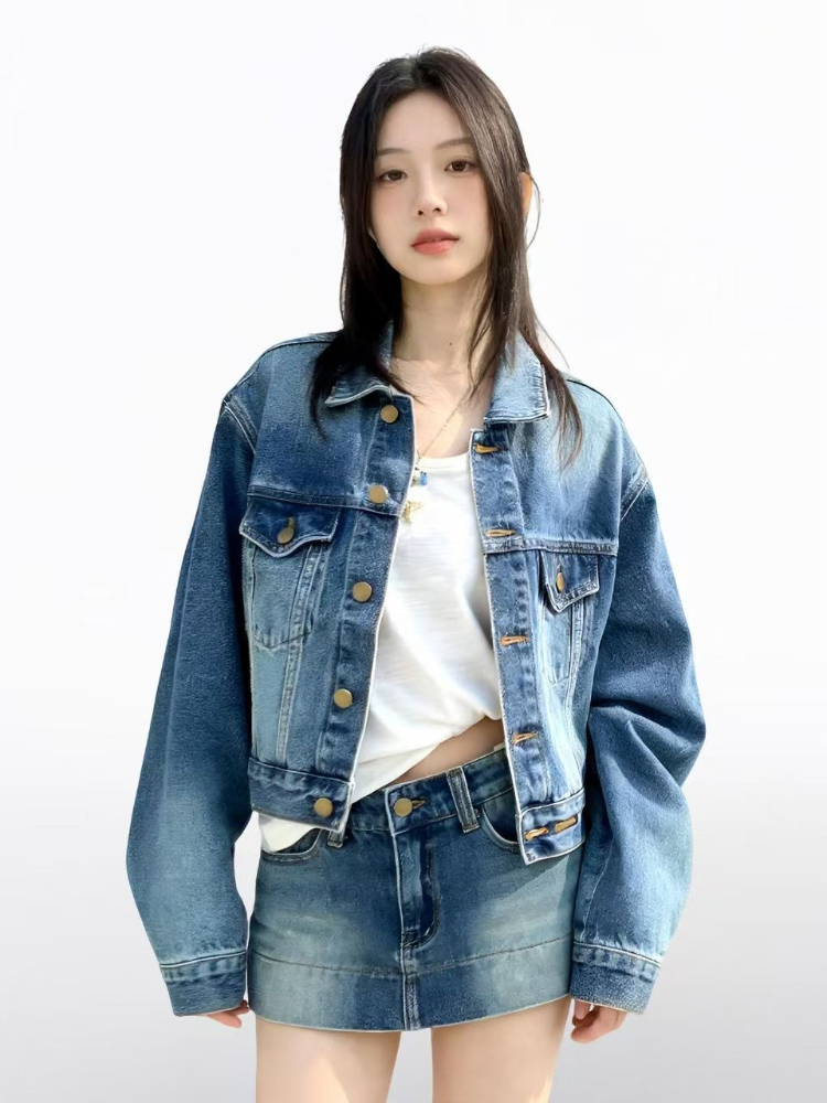 Ensemble en jean vintage améri - Women'S Fashion Denim Jacket avis et prix