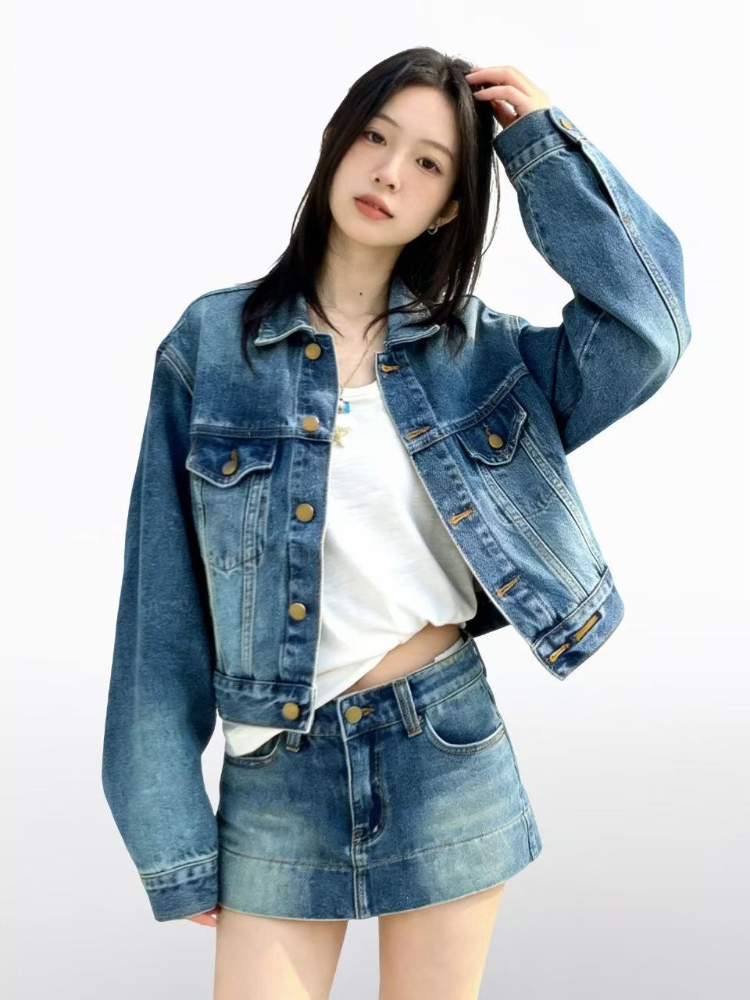 Ensemble en jean vintage améri - Women'S Fashion Denim Jacket avis et prix
