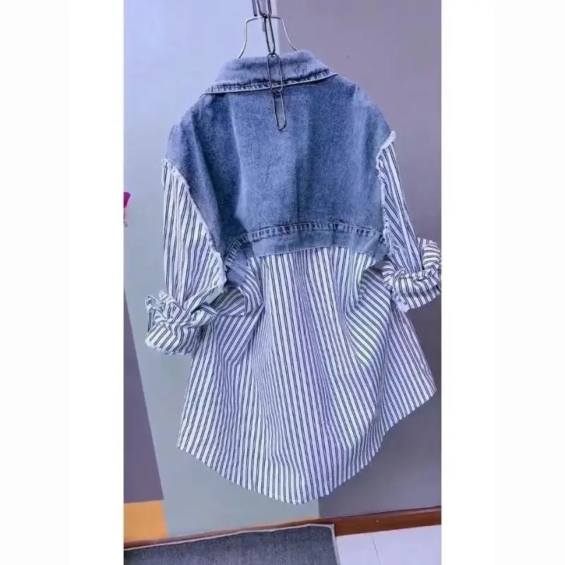 Veste en jean rayée pour femme - Women'S Fashion Denim Jacket avis et prix