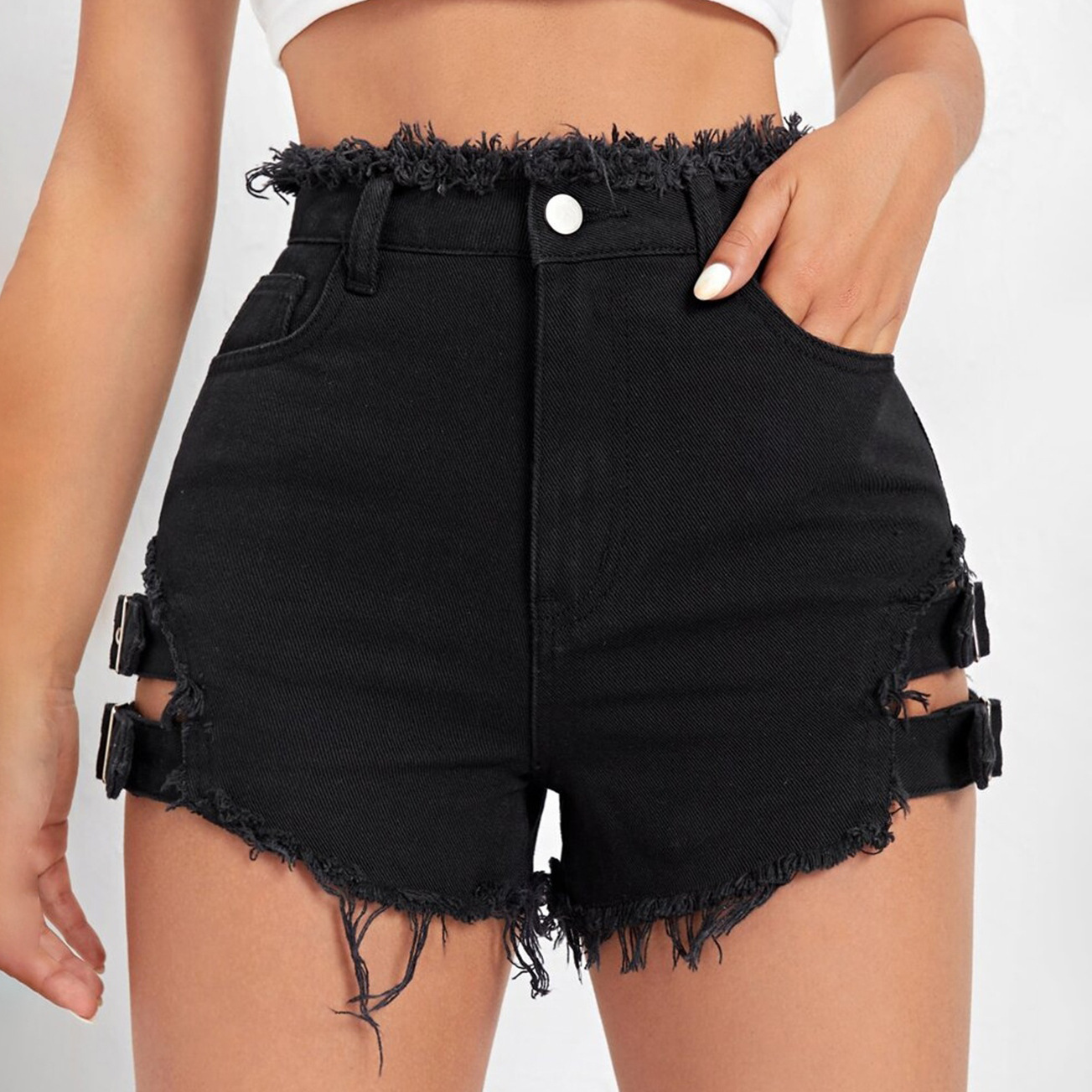 Shorts en jean taille haute po - Denim Shorts Women avis et prix
