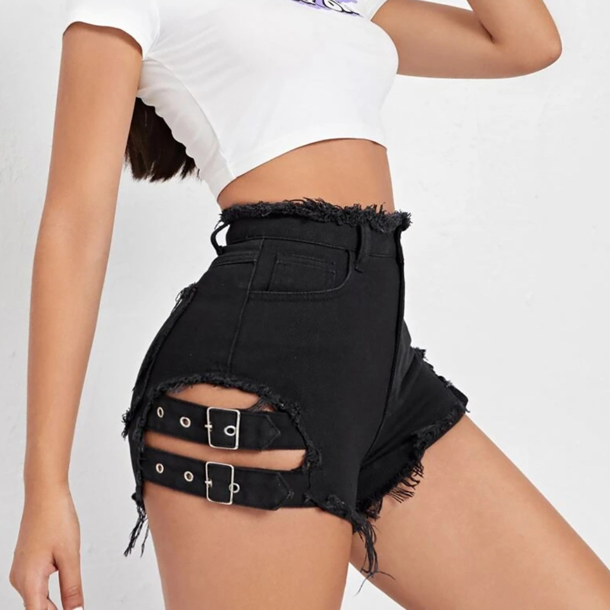 Shorts en jean taille haute po - Denim Shorts Women avis et prix