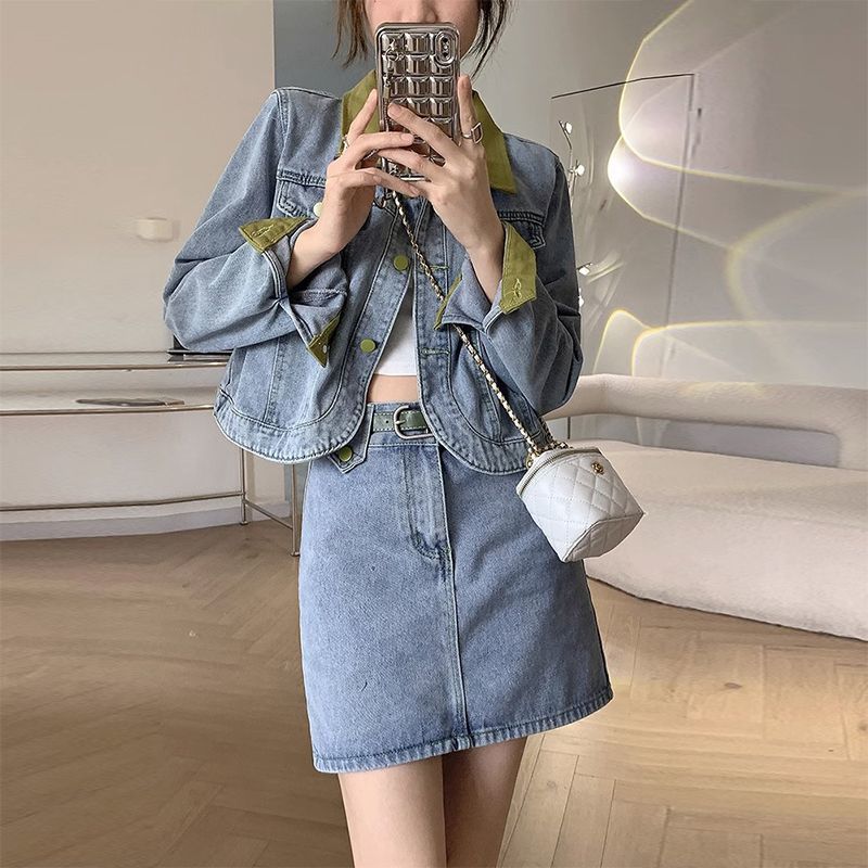 Denim manteaux Mini jupes deux - Women'S Fashion Denim Jacket avis et prix