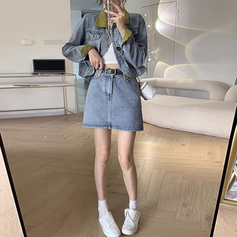 Denim manteaux Mini jupes deux - Women'S Fashion Denim Jacket avis et prix