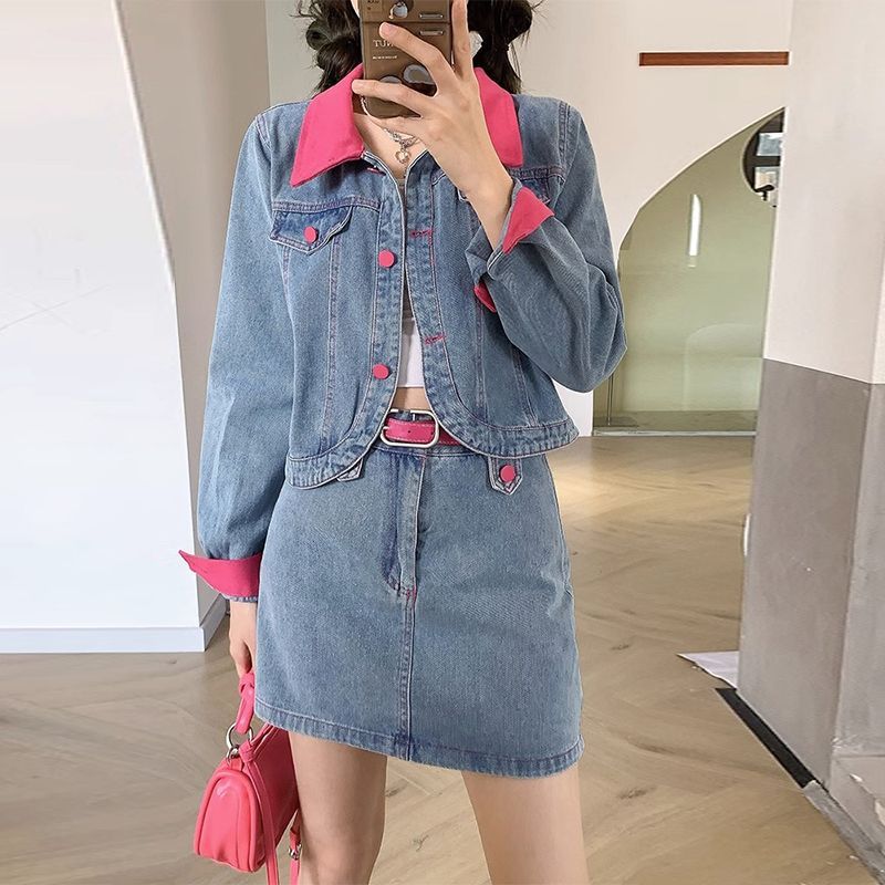Denim manteaux Mini jupes deux - Women'S Fashion Denim Jacket avis et prix