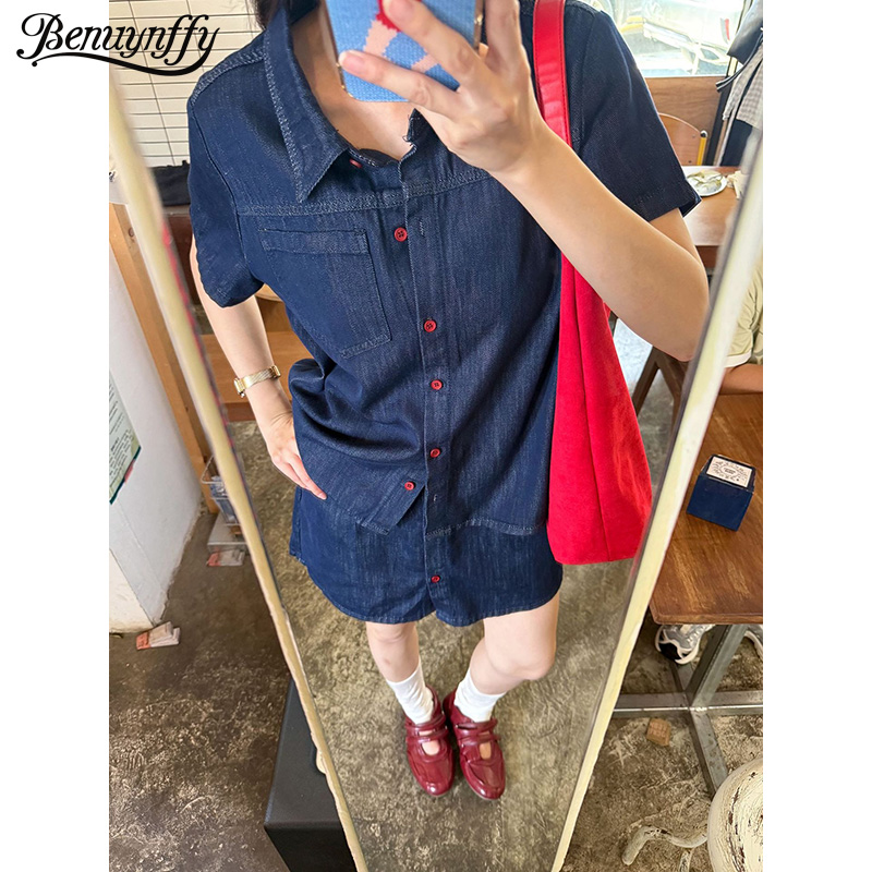 Chemise en jean rétro à manche - Women Fashion Jeans avis et prix
