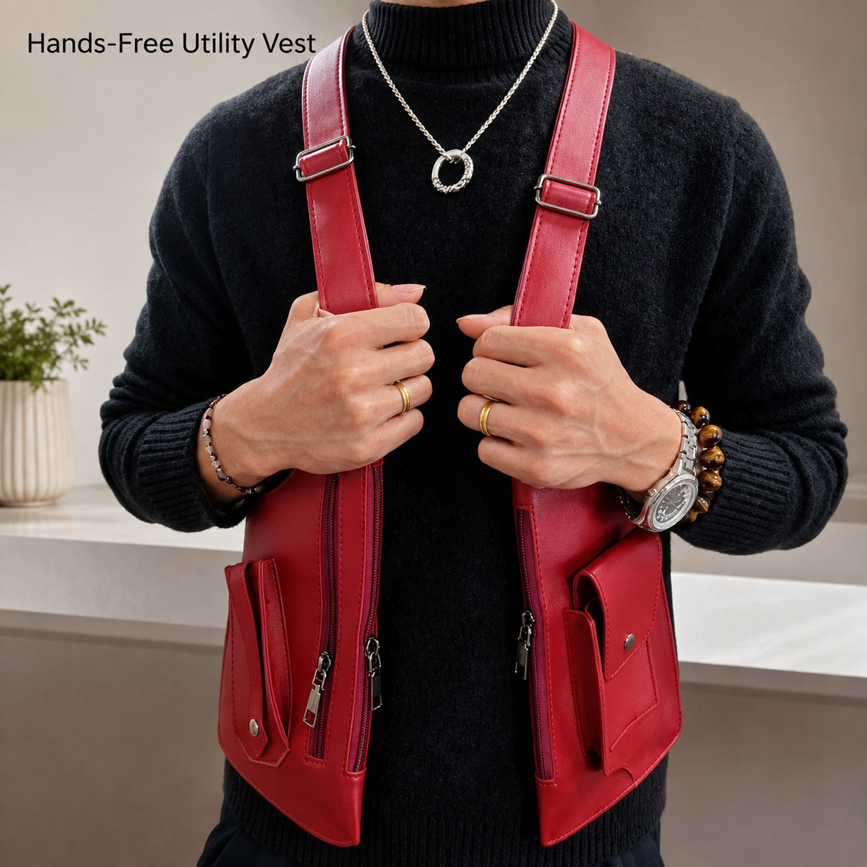 Sac de poitrine en cuir pour h - Women'S Fashion Utility Vest avis et prix