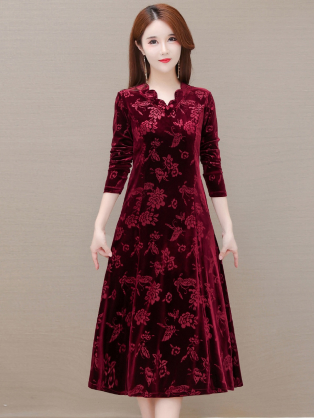 Robe élégante en velours, col  - Women Fashion Over 60 avis et prix
