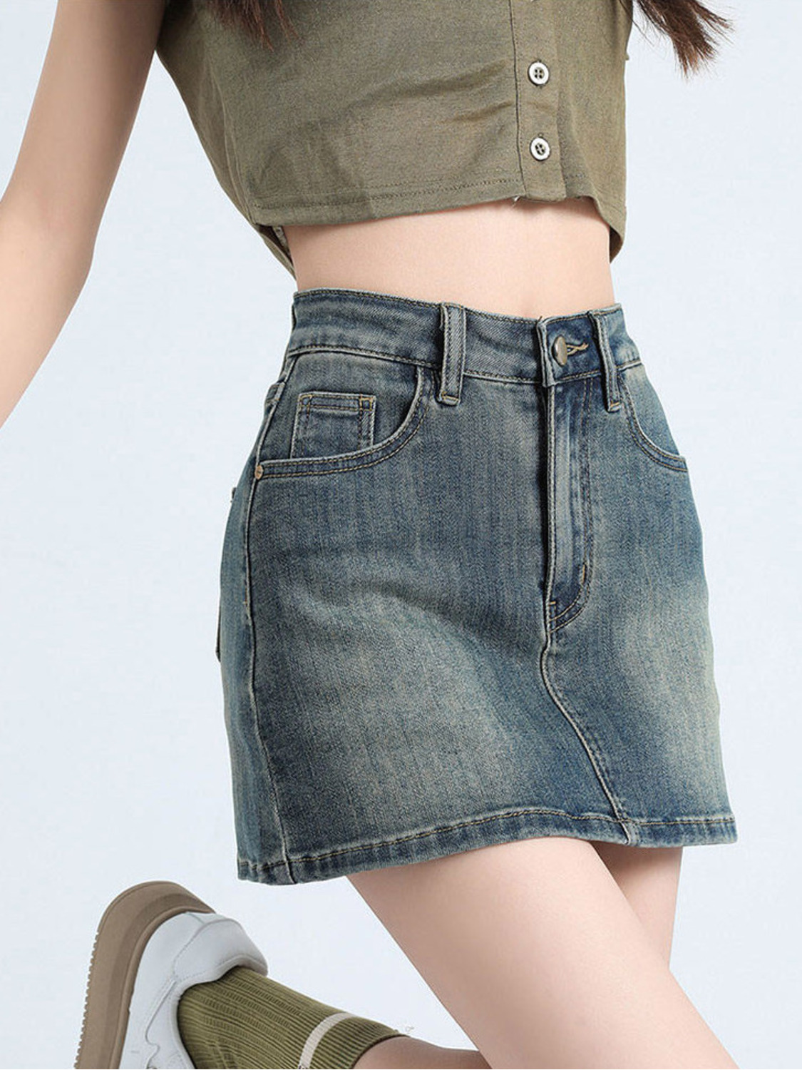 Jupe-short en jean délavé vint - Denim Shorts Women avis et prix