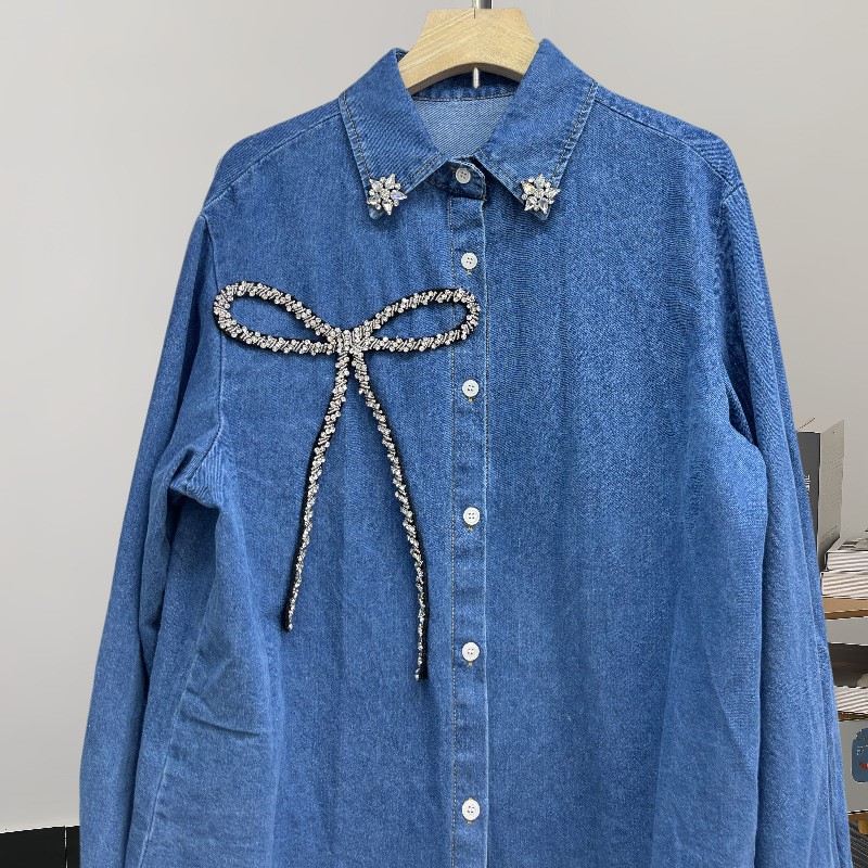 Chemise en jean avec nœud en s - Women'S Fashion Denim Jacket avis et prix