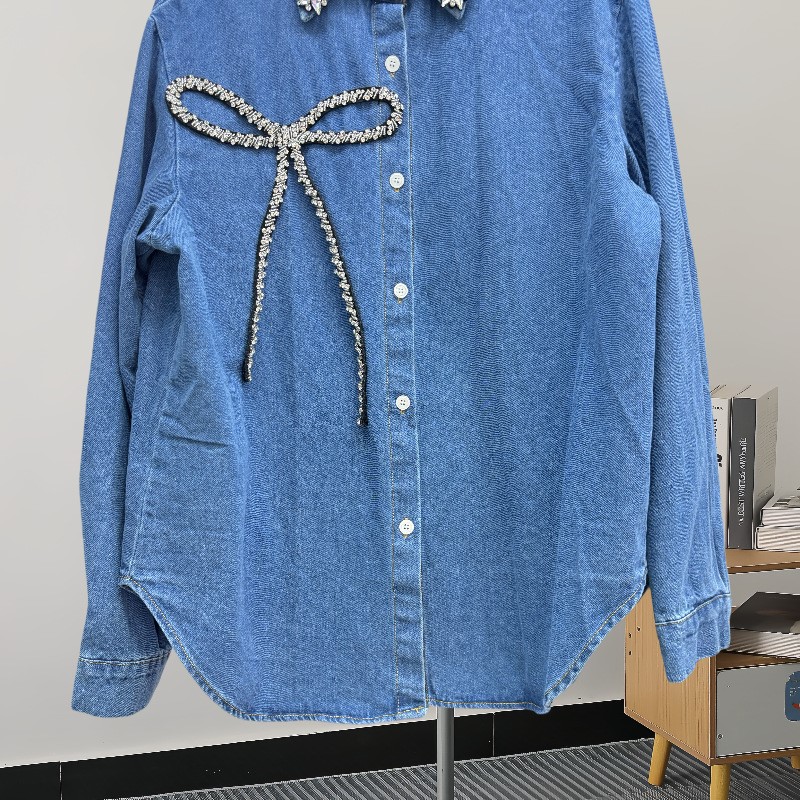 Chemise en jean avec nœud en s - Women'S Fashion Denim Jacket avis et prix