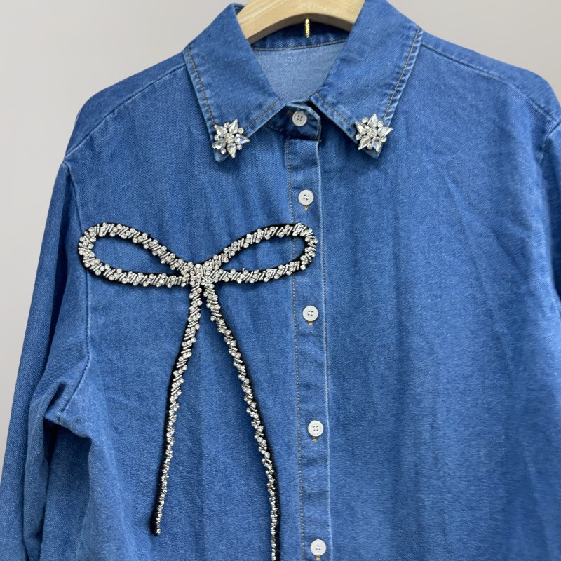 Chemise en jean avec nœud en s - Women'S Fashion Denim Jacket avis et prix